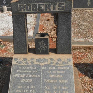 ROBERTS Antonie Johannes Jurgens 1891-1951 &amp; Susanna Francina Maria 1894-1956