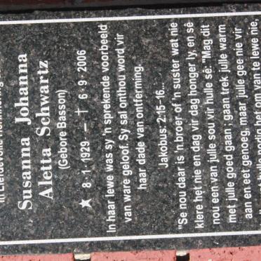 SCHWARTZ Susanna Johanna Aletta nee BASSON 1929-2006