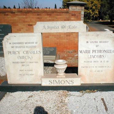 SIMONS Percy Charles -1961 &amp; Marie Petronella JACOBS  -1987