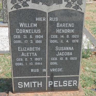 SMITH Willem Cornelius 1904-1981 &amp; Elizabeth Aletta 1907-1984 :: PELSER Barend Hendrik 1920-1976 &amp; Susanna Jacoba 1925-