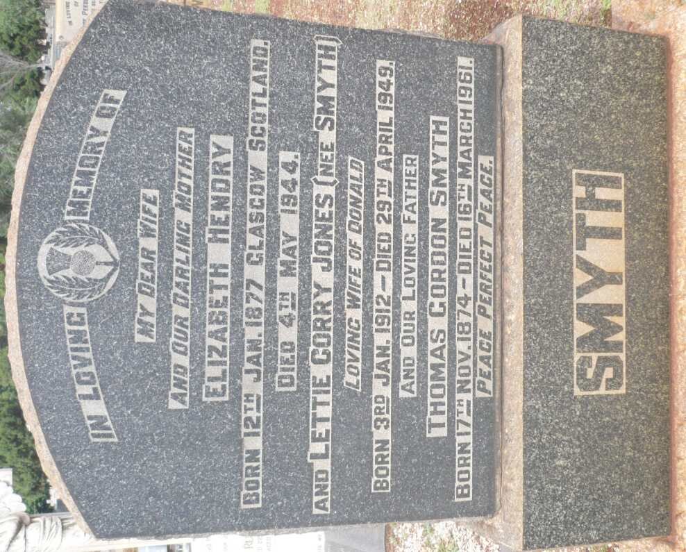 SMYTH Thomas Gordon 1874-1961 &amp; Elizabeth HENDRY 1877-1944 :: JONES Lettie Corry nee SMYTH 1912-1949