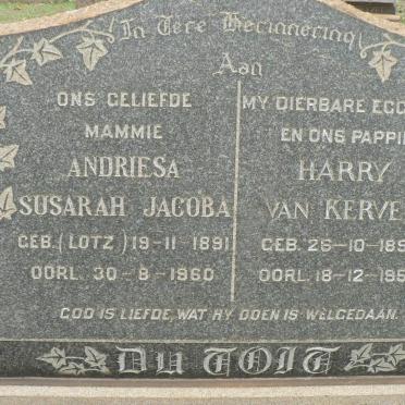TOIT Harry Van Kervel, du 1892-1956 &amp; Andriesa Susarah Jacoba LOTZ 1891-1960