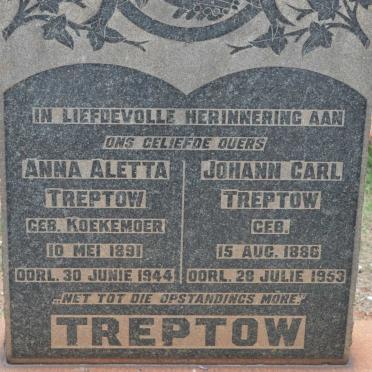 TREPTOW Johann Carl 1886-1953 &amp; Anna Aletta KOEKEMOER 1891-1944