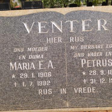 VENTER Petrus J. 1894-1967 &amp; Maria E.A. 1906-1982
