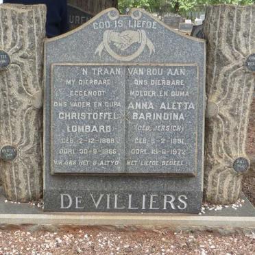 VILLIERS Christoffel Lombard, de 1888-1955 &amp; Anna Aletta Barindina JERSICH 1891-1972