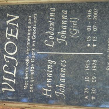 VILJOEN Henning Johannes 1915-1978 &amp; Lodowina Johanna 1916-2007