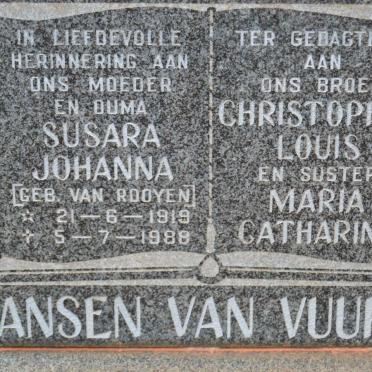 VUUREN Susara Johanna, Jansen van nee VAN ROOYEN 1919-1988 :: JANSEN VAN VUUREN Christopher Louis 