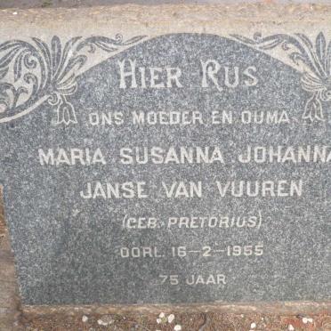 VUUREN Maria Susanna Johanna, Janse van nee PRETORIUS -1955