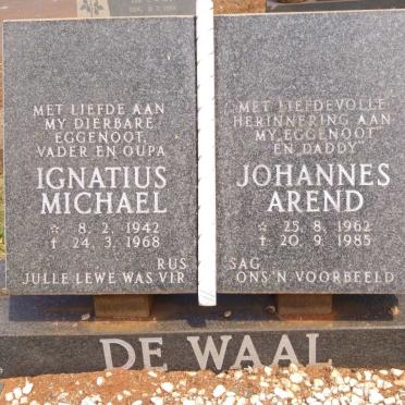 WAAL Ignatius Michael, de 1942-1968 :: DE WAAL Johannes Arend 1962-1985