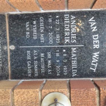 WALT Andries Diederik, van der 1923-2000 &amp; Mathilda 1929-2004