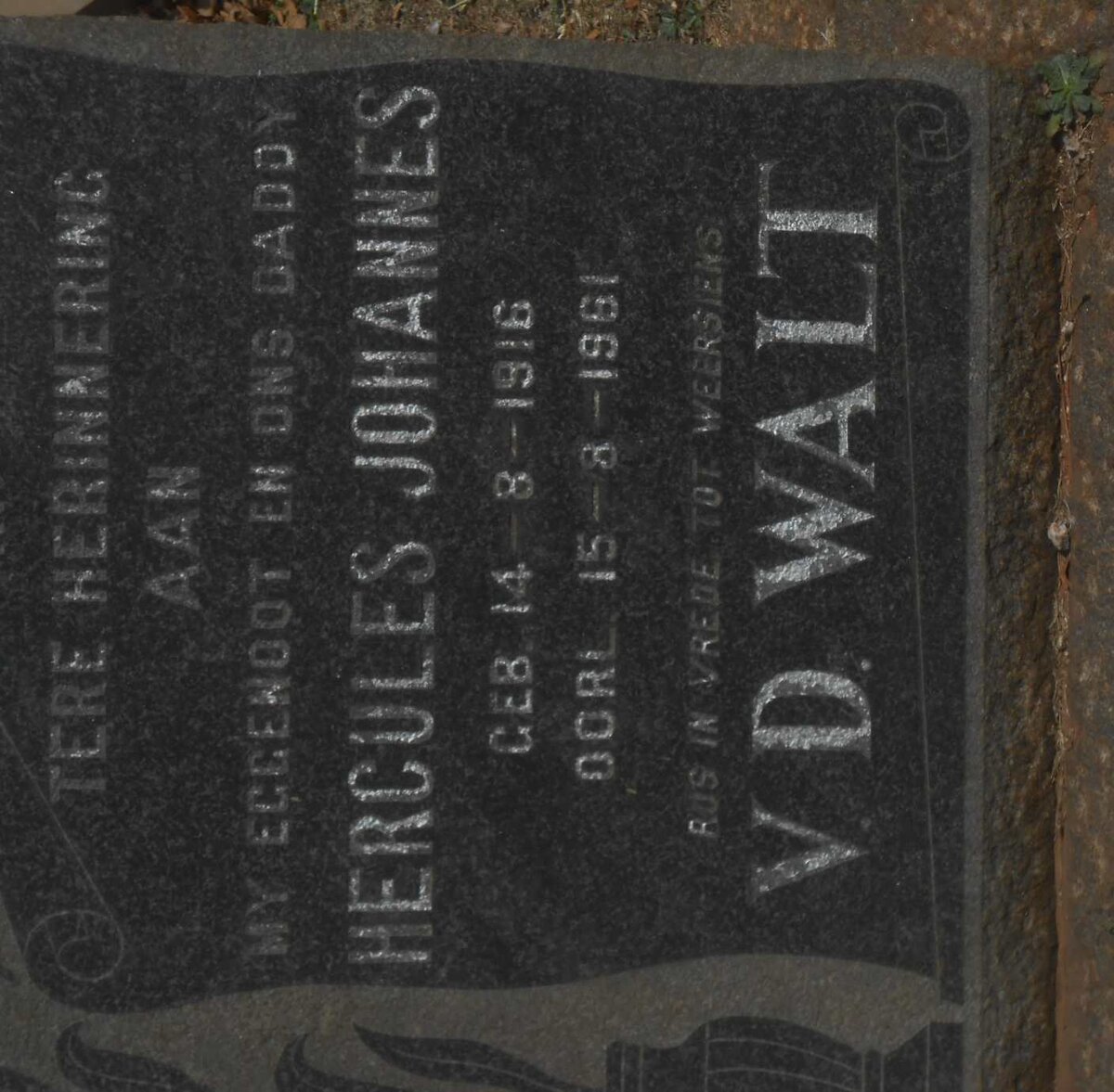 WALT Hercules Johannes, v.d. 1916-1961