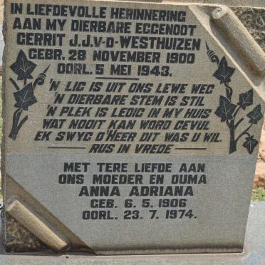 WESTHUIZEN Gerrit J.J., v.d. 1900-1943 &amp; Anna Adriana 1906-1974