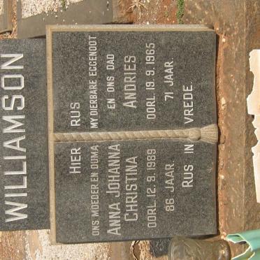 WILLIAMSON Andries -1965 &amp; Anna Johanna Christina -1989