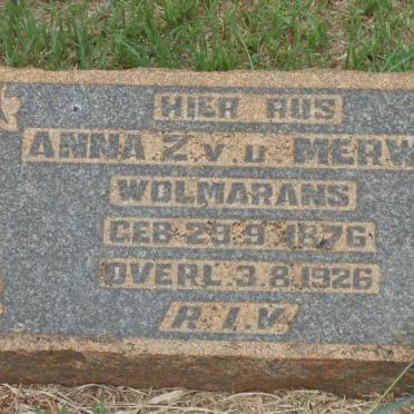 WOLMARANS Anna Z. v.d. Merwe 1876-1926