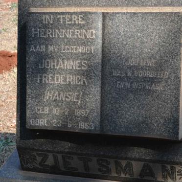 ZIETSMAN Johannes Frederick 1897-1953
