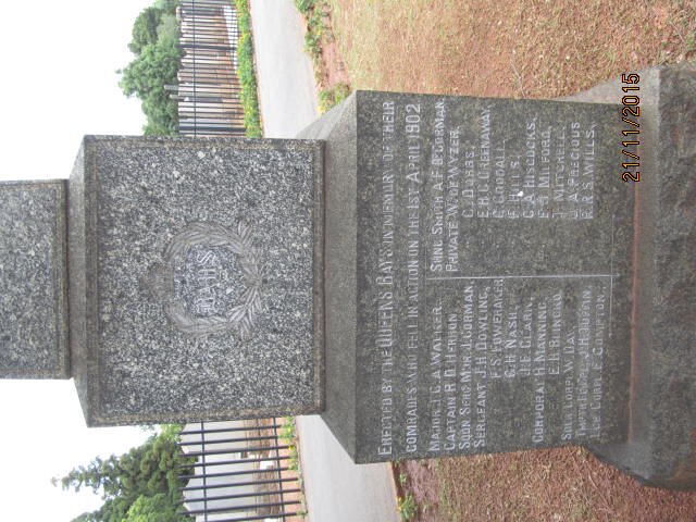 1. Erected by the Queens Bays in memory of their comrades who fell in action on 1st April,1902