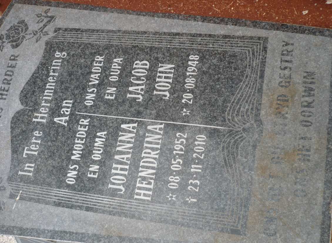 ? Jacob John 1948- &amp; Johanna Hendrina 1952-2010