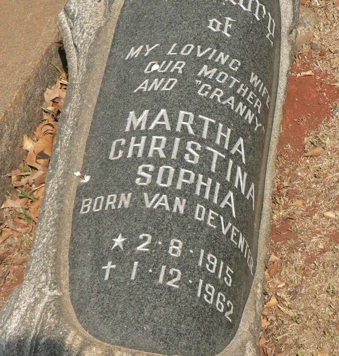 ? Martha Christina Sophia, van DEVENTER 1915-1962