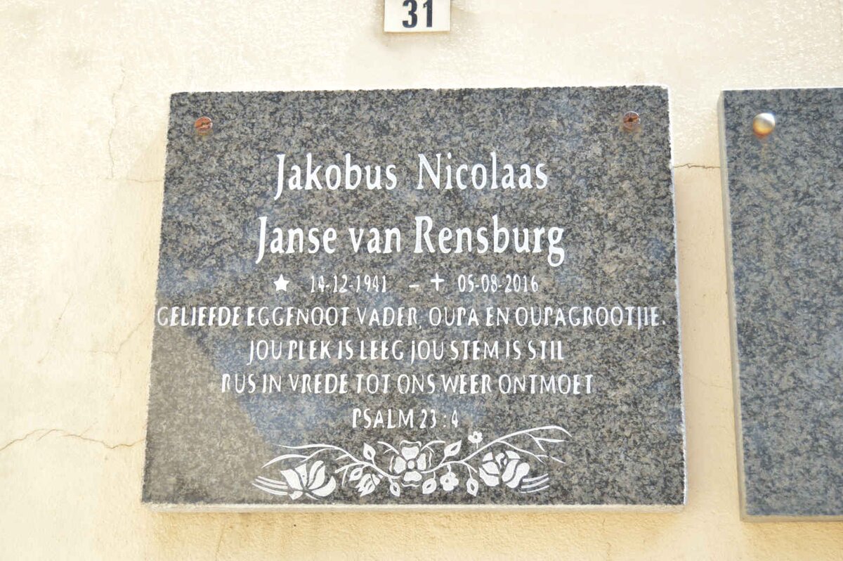 RENSBURG Jakobus Nicolaas, Janse van 1941-2016