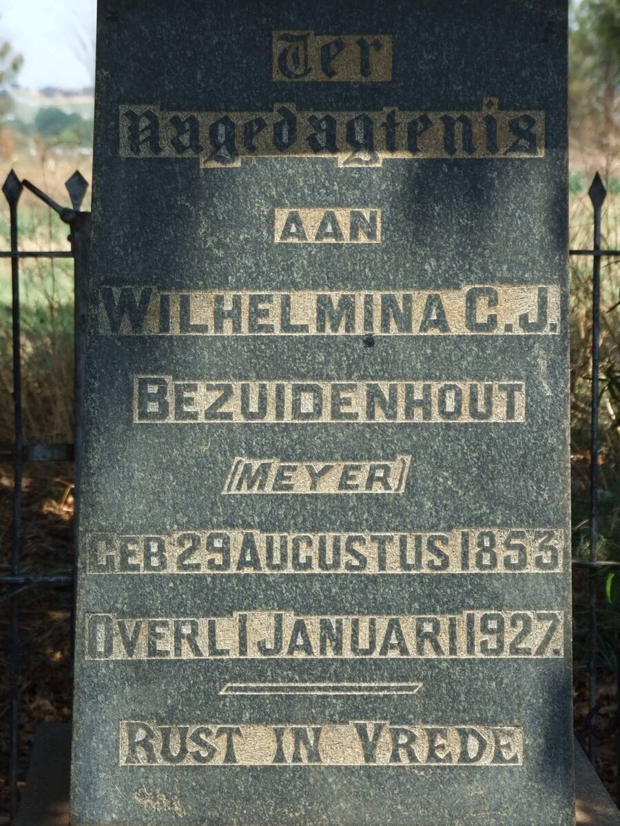 BEZUIDENHOUT Wilhelmina C.J. nee MEYER 1853-1927