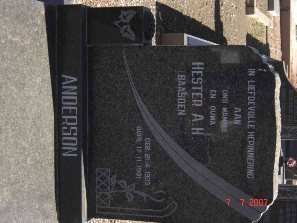 ANDERSON Hester A.H. nee BAASDEN 1903-1991