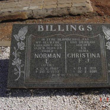 BILLINGS Norman E. 1942-1993 &amp; Christina F.J. 1930-2000