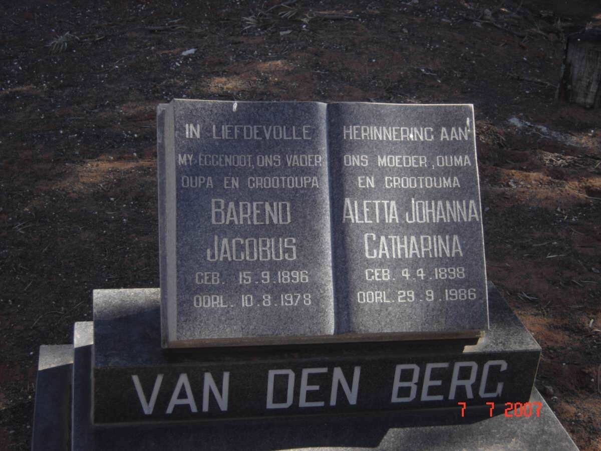 BERG Barend Jacobus, van der 1896-1978 &amp; Aletta Johanna Catharina 1898-1986