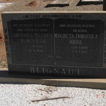 BLIGNAUT Jacobus Petrus Albertus 1891-1976 &amp; Magrieta Dorothea Maria 1896-1982
