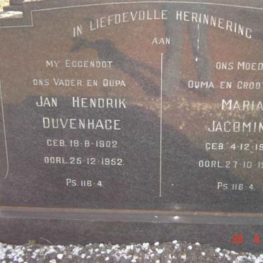 DUVENHAGE Jan Hendrik 1902-1952 &amp; Maria Jacomina 1906-1983