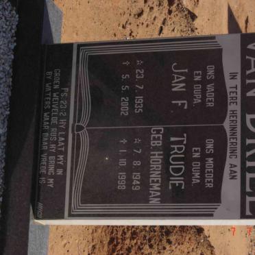 DRIEL Jan F., van 1935-2002 &amp; Trudie HORNEMAN 1949-1998