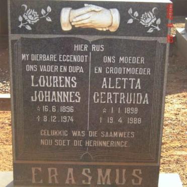 ERASMUS Lourens Johannes 1896-1974 &amp; Aletta Gertruida 1898-1988