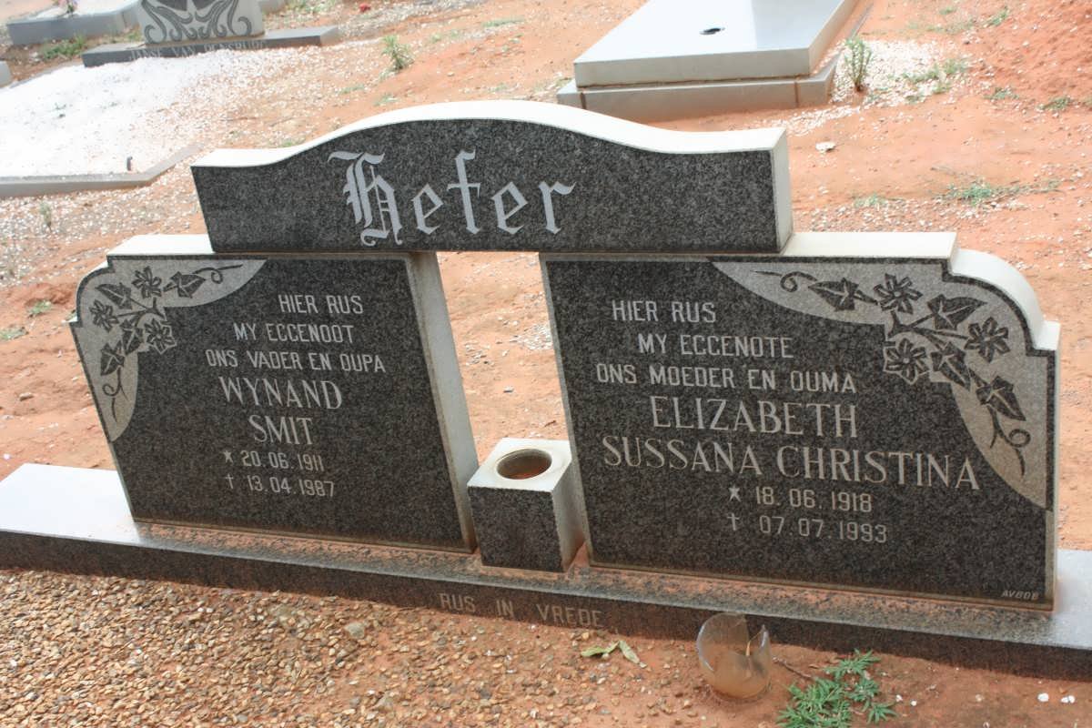 HEFER Wynand Smit 1911-1987 &amp; Elizabeth Sussana Christina 1918-1993