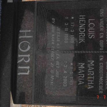 HORN Louis Hendrik 1919-1988 &amp; Martha Maria 1919-2003