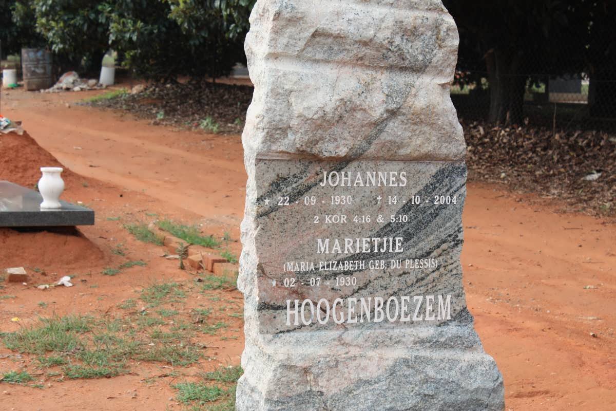 HOOGENBOEZEM Johannes 1930-2004 &amp; Maria Elizabeth DU PLESSIS 1930-