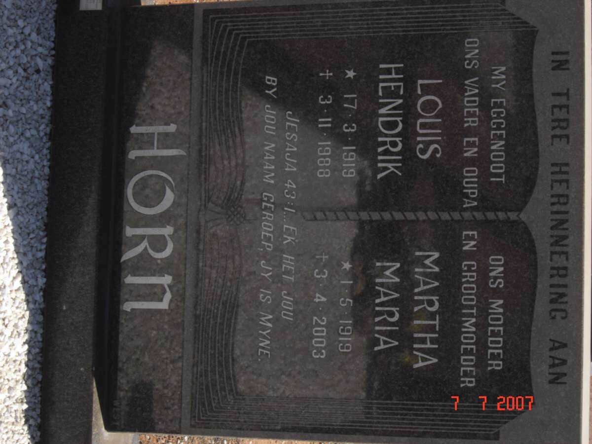 HORN Louis Hendrik 1919-1988 &amp; Martha Maria 1919-2003