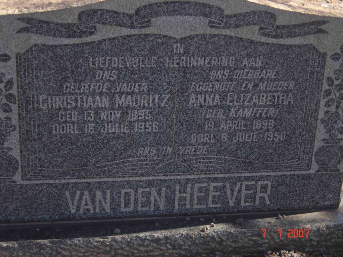 HEEVER Christiaan Mauritz, van den 1895-1956 &amp; Anna Elizabeth KAMFFER  1898-1950