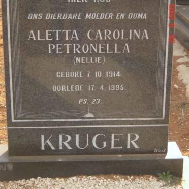 KRUGER Aletta Carolina Petronella 1914-1995