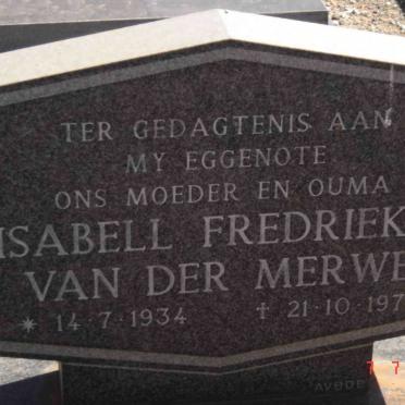 MERWE Isabell Fredrieka, van der 1934-1979