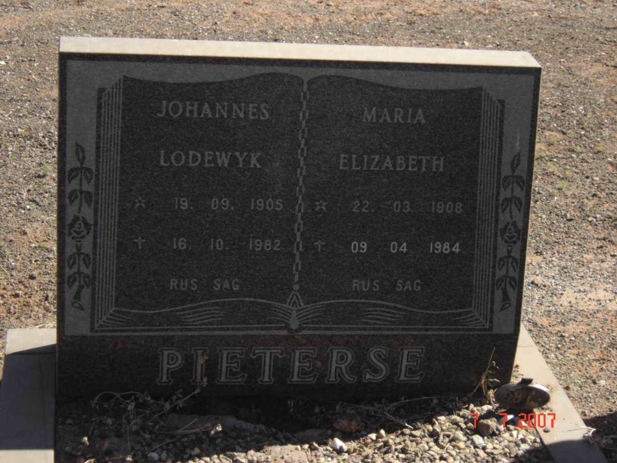 PIETERSE Johannes Lodewyk 1905-1982 &amp; Maria Elizabeth 1908-1984