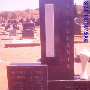 PLESSIS Johannes Jacobus, du 1889-1966 &amp; Aletha Sophia COETZEE 1902-1984