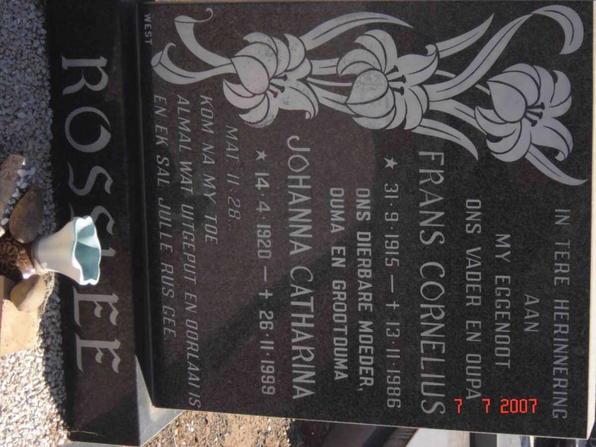 ROSSLEE Frans Cornelius 1915-1986 &amp; Johanna Catharina 1920-1999
