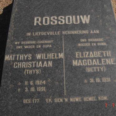 ROSSOUW Matthys Wilhelm Christiaan 1924-1991 &amp; Elizabeth Magdalene 1931-