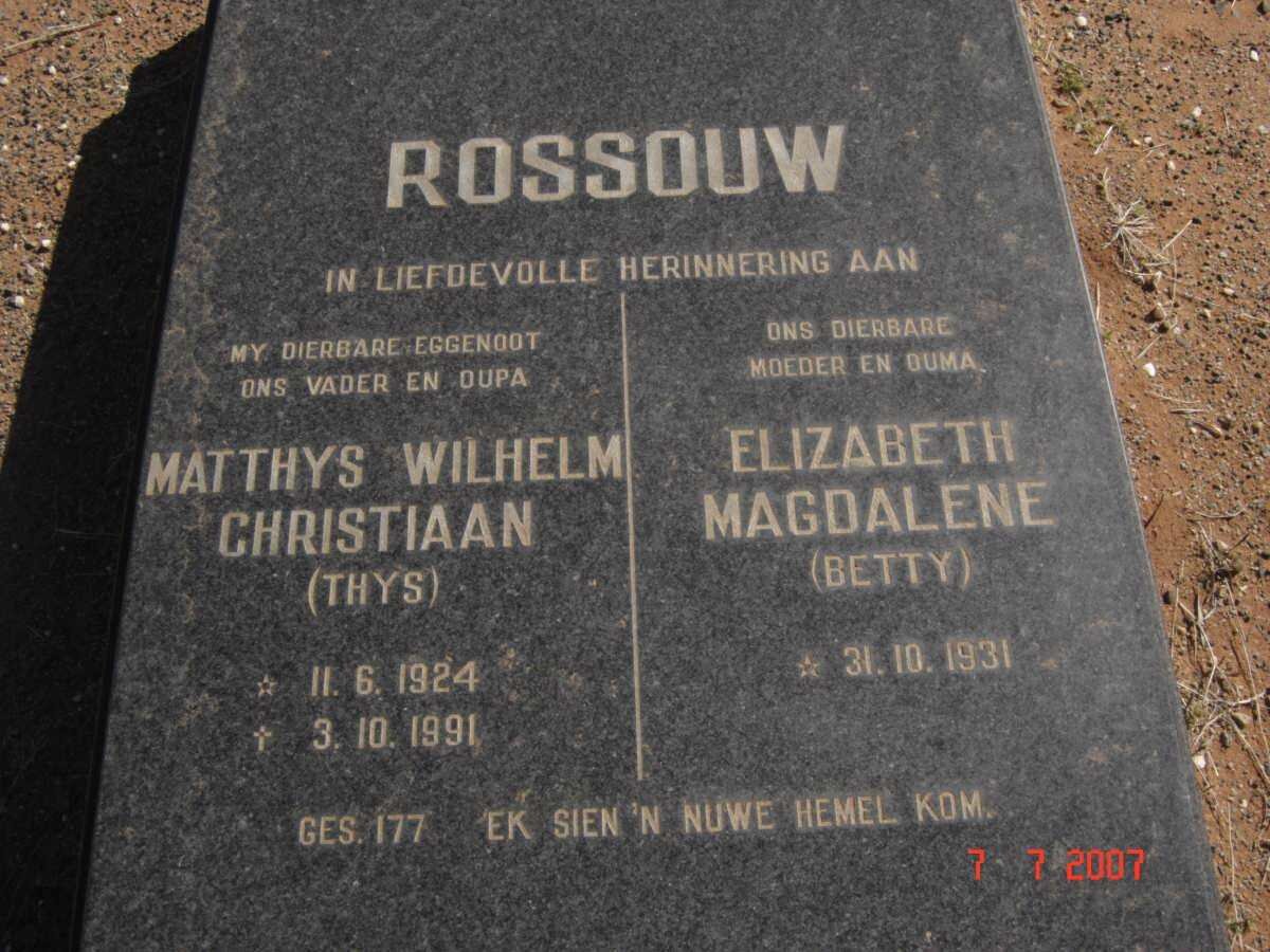 ROSSOUW Matthys Wilhelm Christiaan 1924-1991 &amp; Elizabeth Magdalene 1931-