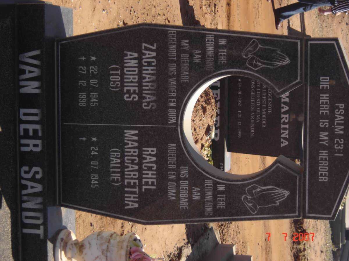 SANDT Zacharias Andries, van der 1945-1998 &amp; Rachel Margaretha 1945-