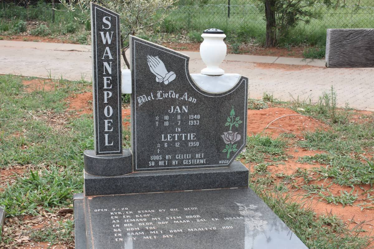 SWANEPOEL Jan 1940-1993 &amp; Lettie 1950-