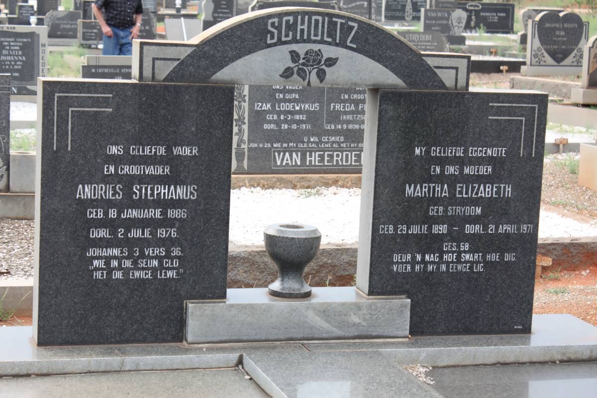 SCHOLTZ Andries Stephanus 1886-1976 &amp; Martha Elizabeth STRYDOM 1890-1971