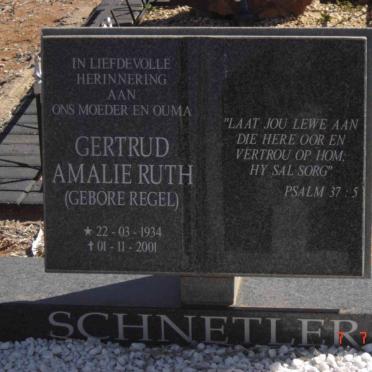 SCHNETLER Gertrud Amalie Ruth nee REGEL 1934-2001