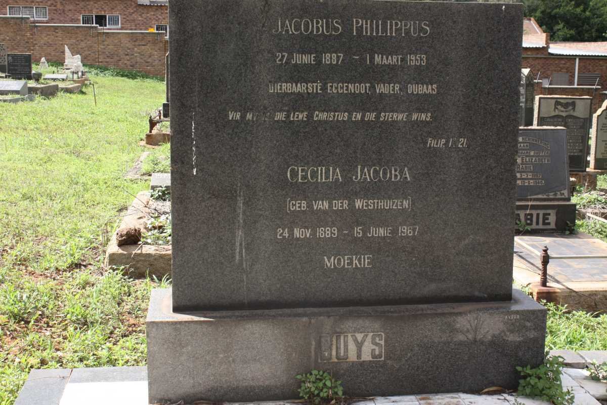 BUYS Jacobus Philippus 1887-1953 &amp; Cecilia Jacoba VAN DER WESTHUIZEN 1889-1967