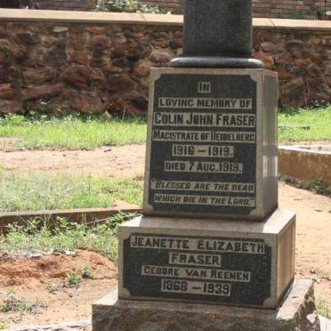 FRASER Colin John -1919 &amp; Jeanette Elizabeth VAN REENEN 1868-1939