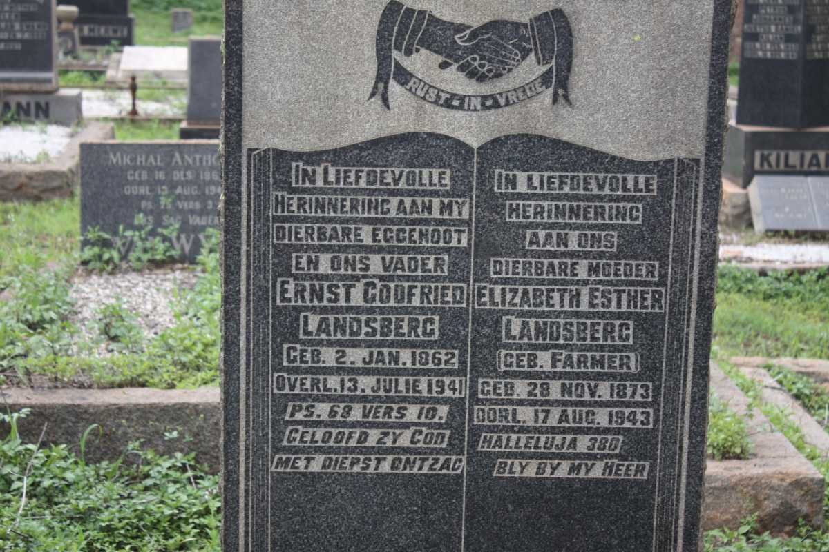 LANDSBERG Ernst Godfried 1862-1941 &amp; Elizabeth Esther FARMER 1873-1943